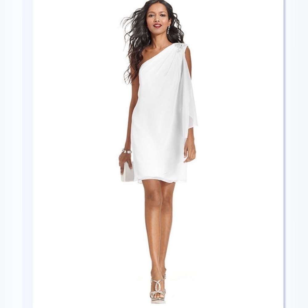 JS Boutique One-Shoulder White Cocktail Dress